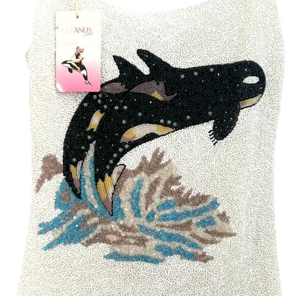 Oceanus Marina Dress Beaded Whale White Size Small New - Picture 2 of 5